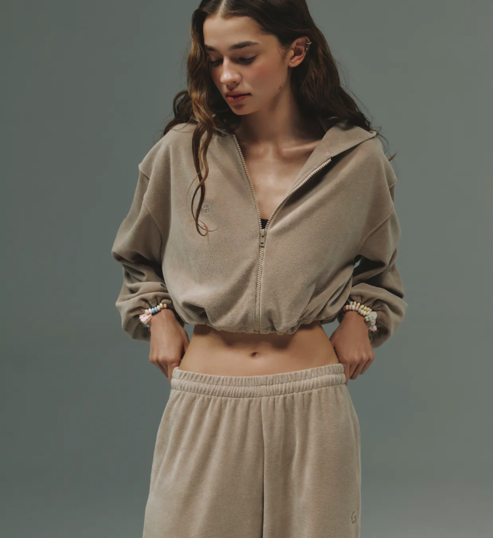 044 GARDEN Velour suit with palazzo cappuccino