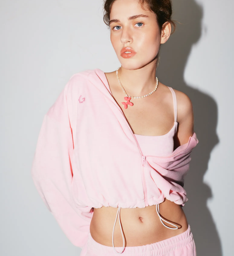 044 GARDEN Velour suit with palazzo pink