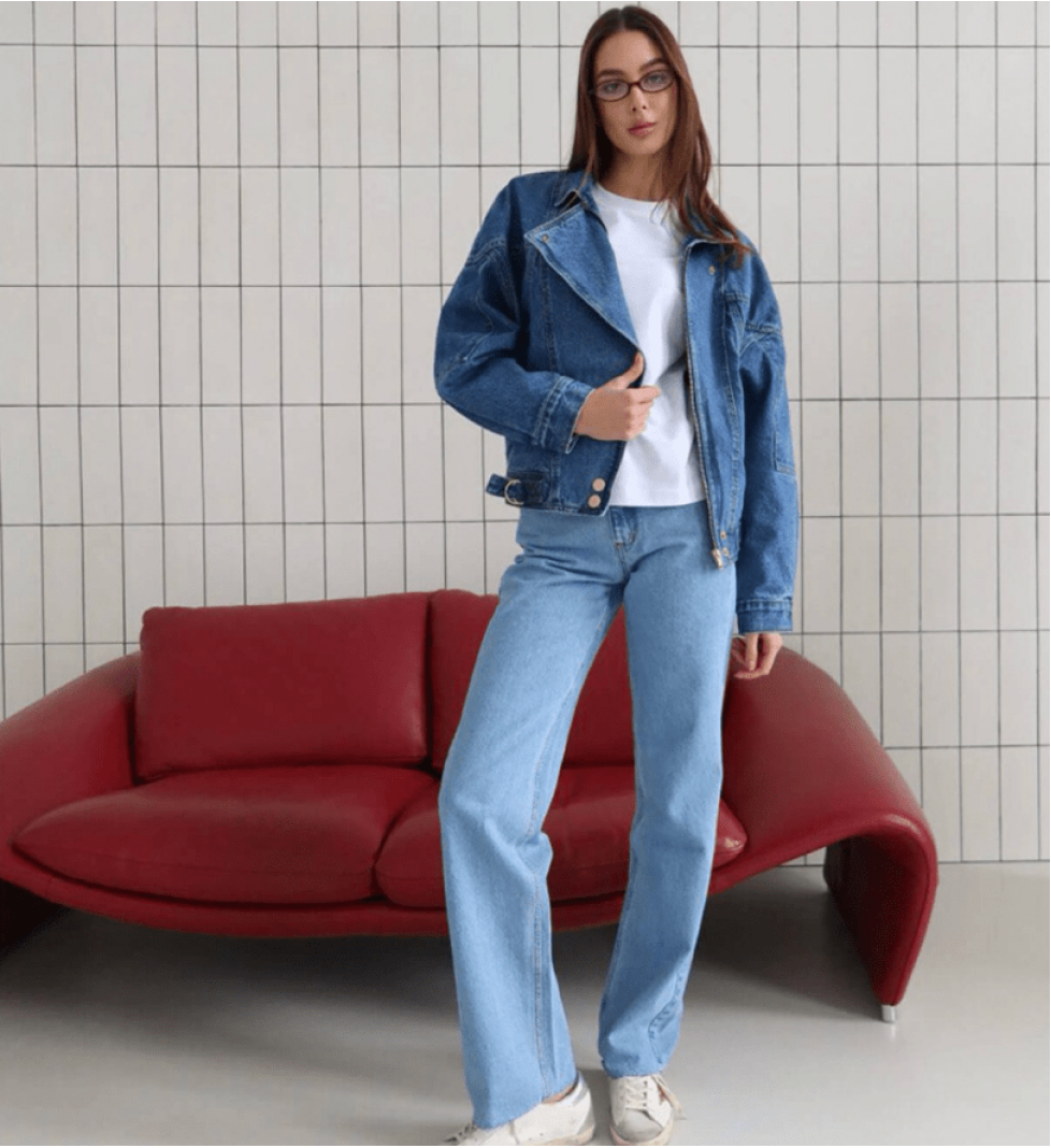 AISENBERG Denim bomber jacket navy blue