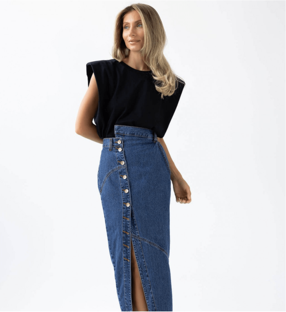 AISENBERG Asymmetrical midi skirt blue