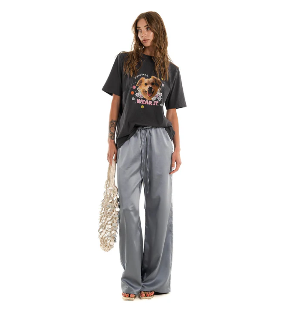 ALICE.K satin trousers in blue-gray