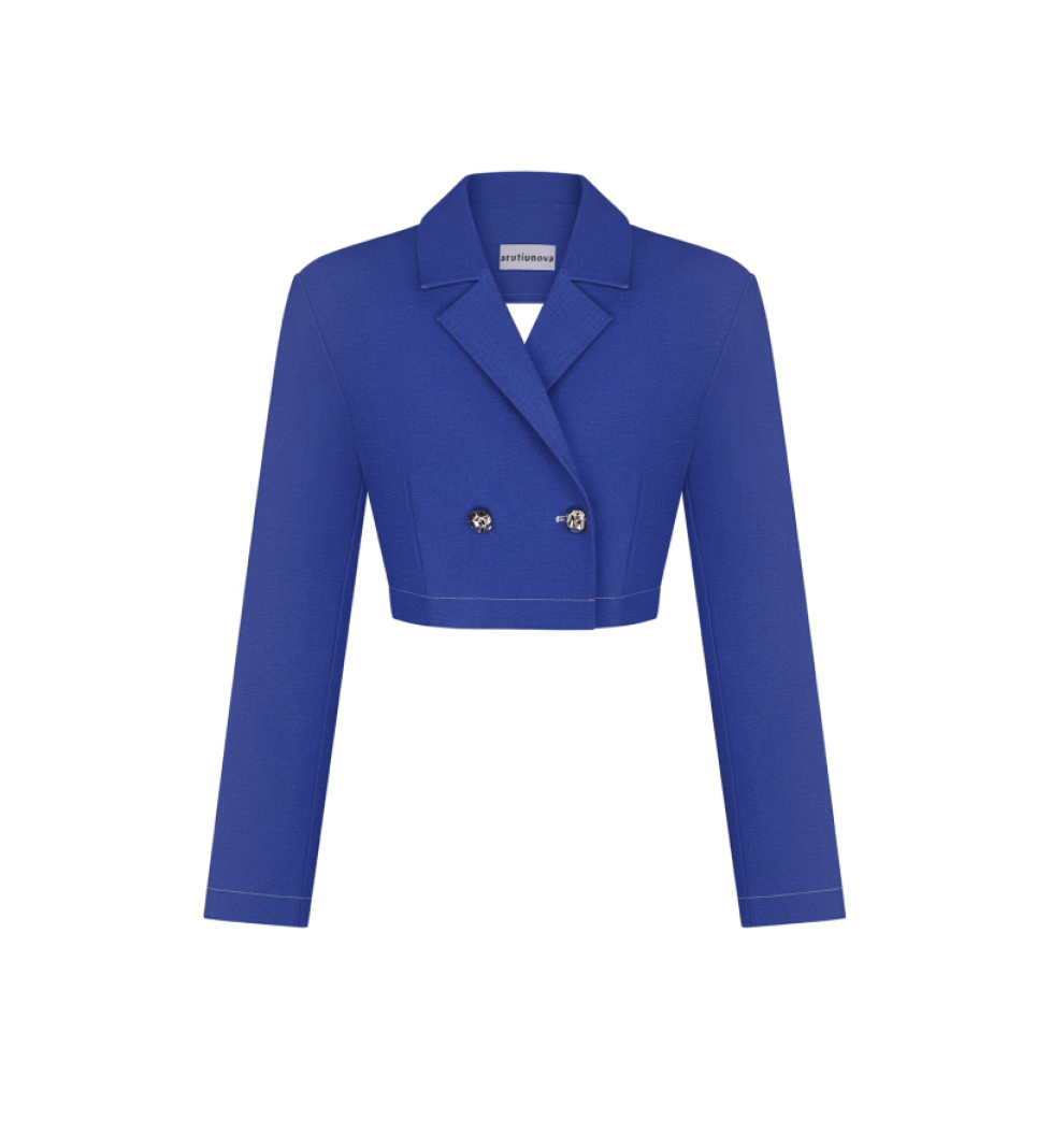 ARUTIUNOVA denim crop blazer cobalt