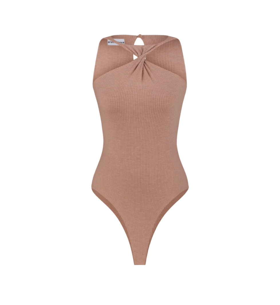 ARUTIUNOVA bodysuit with a twist on the chest peach puff