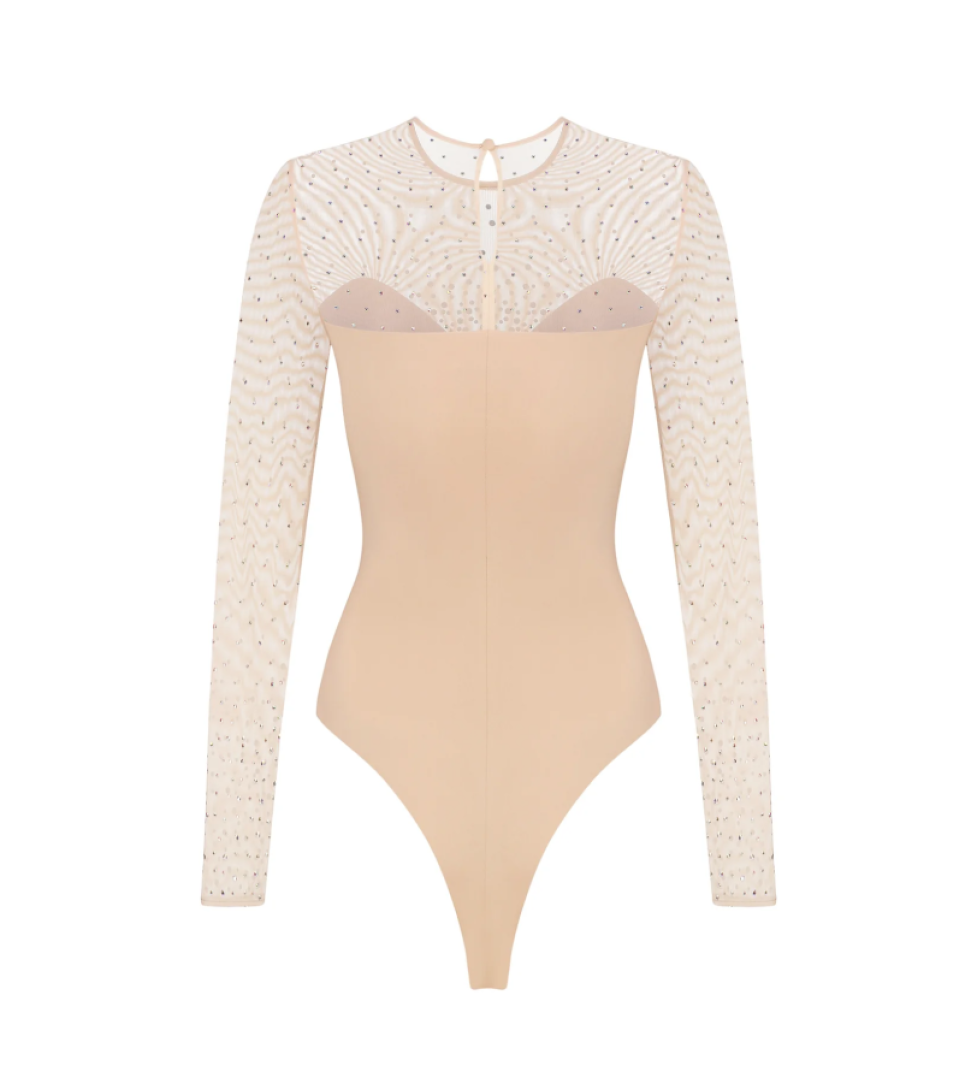ARUTIUNOVA crystal bodysuit beige