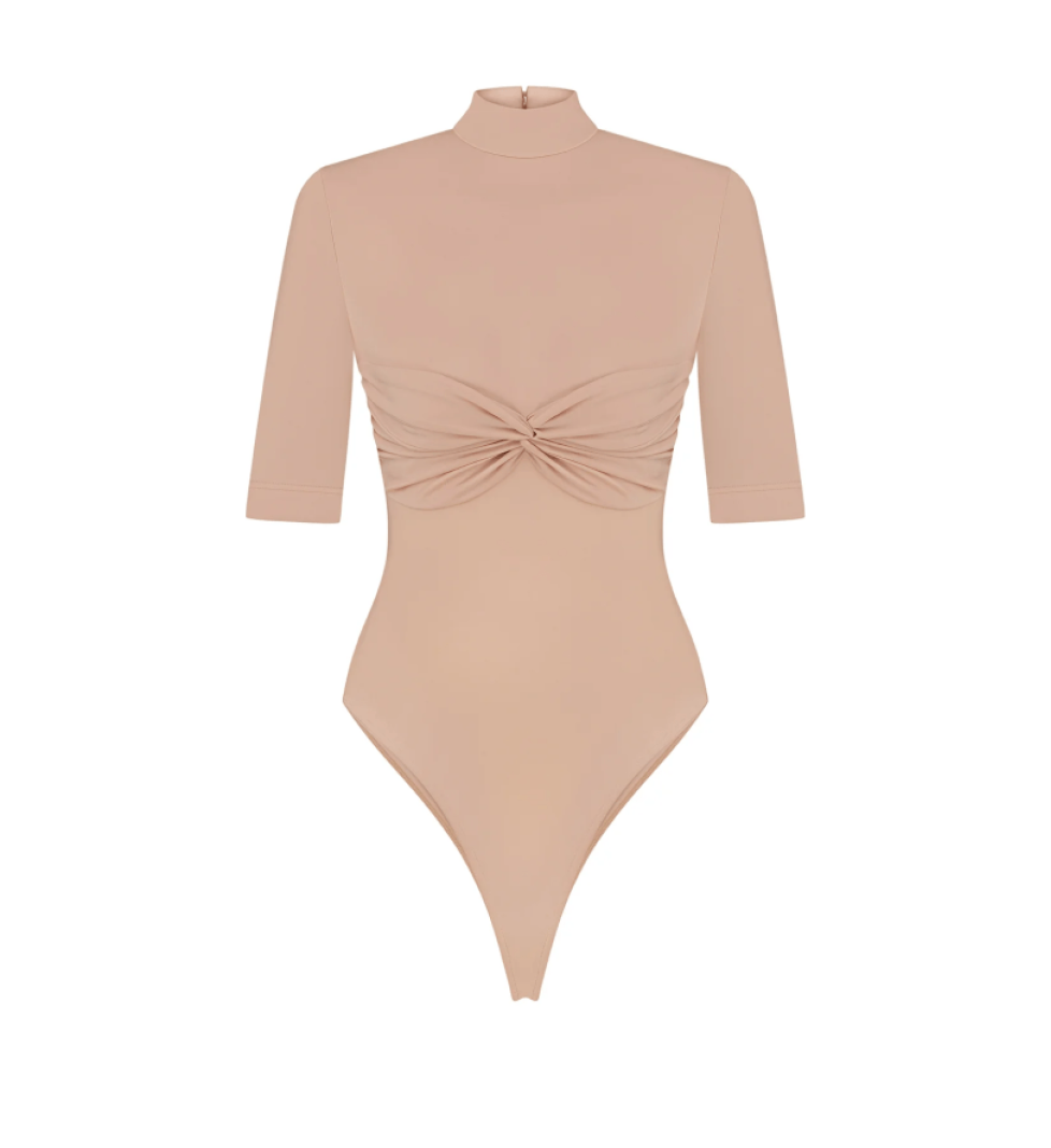 ARUTIUNOVA twist detail bodysuit beige