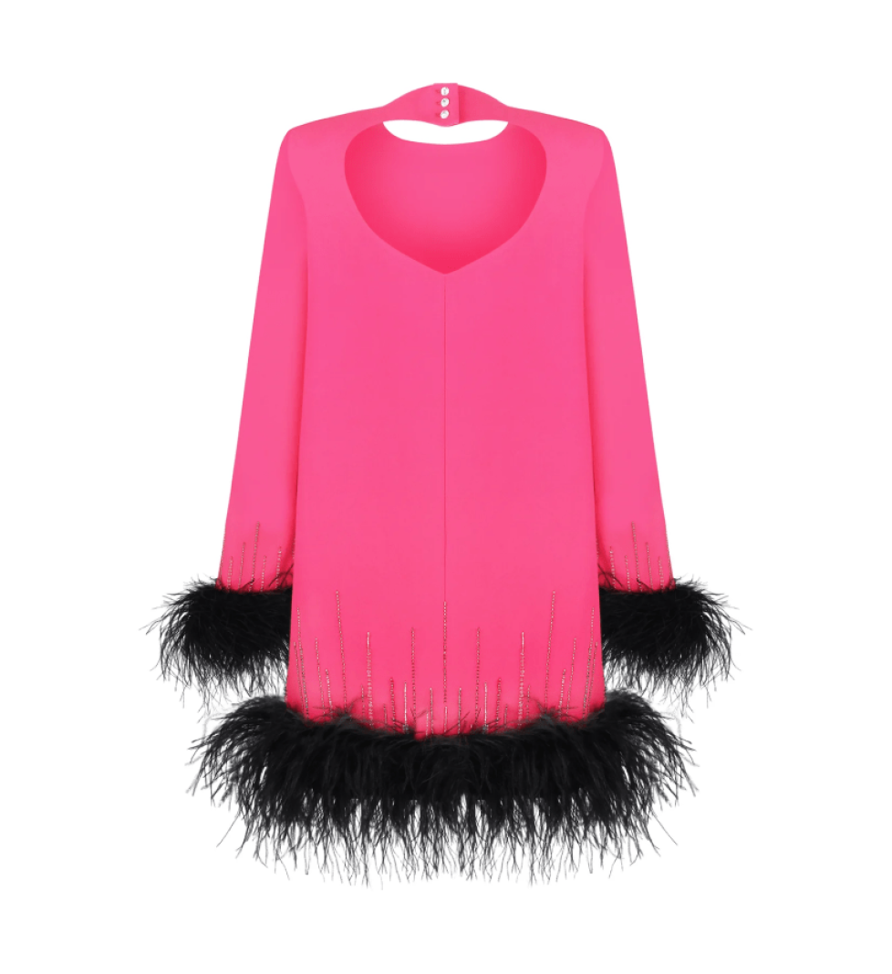 ARUTIUNOVA feather-embellished mini dress pink