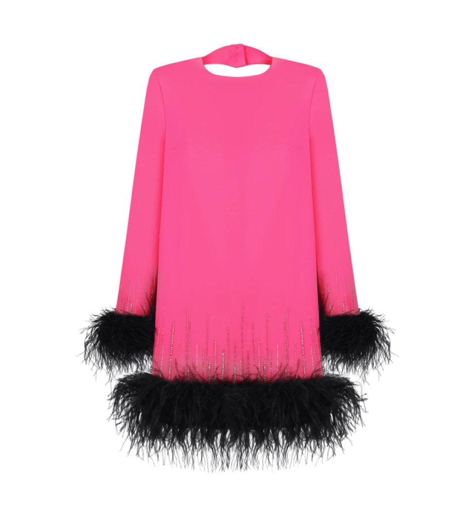 ARUTIUNOVA feather-embellished mini dress pink
