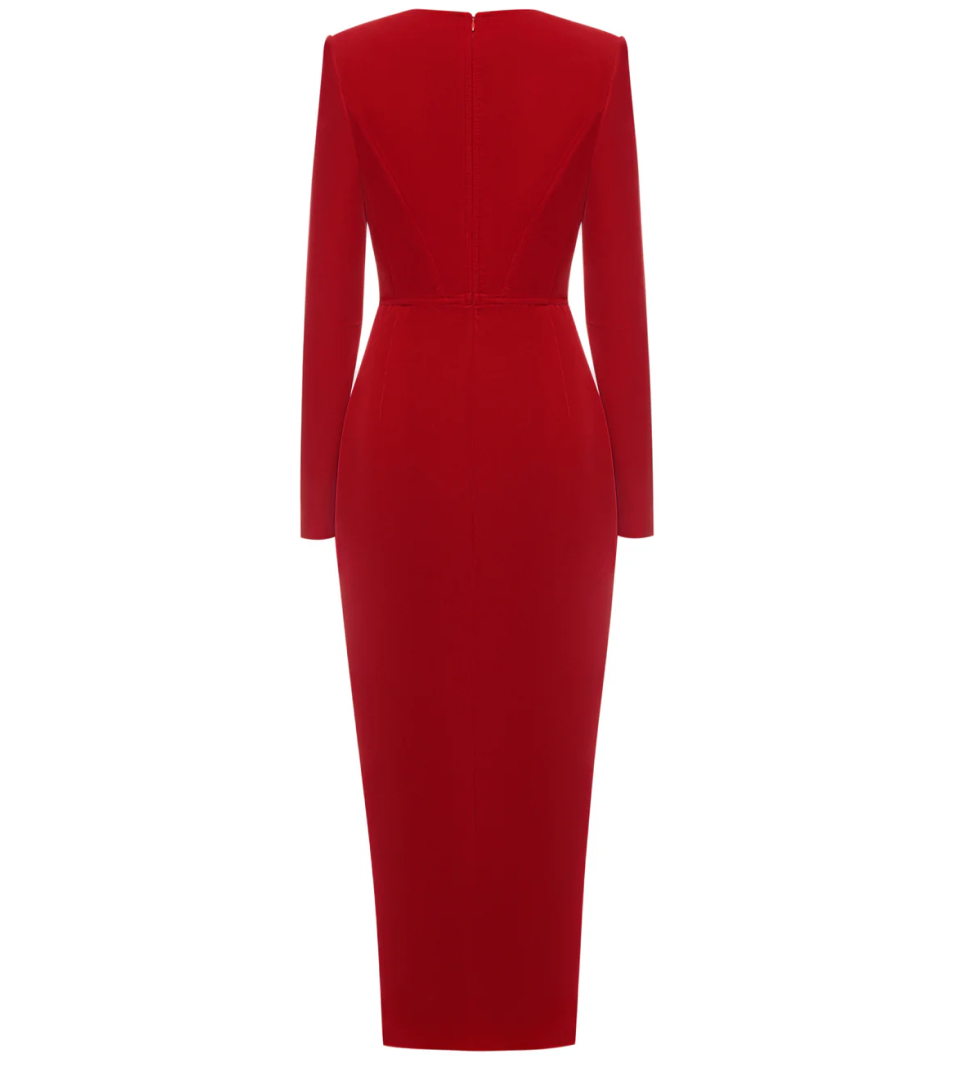 ARUTIUNOVA front-slit midi velvet dress red