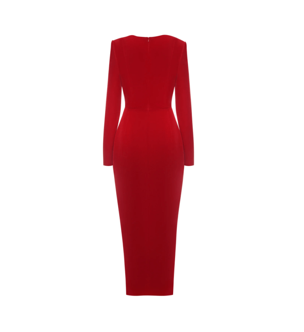 ARUTIUNOVA front-slit midi velvet dress red
