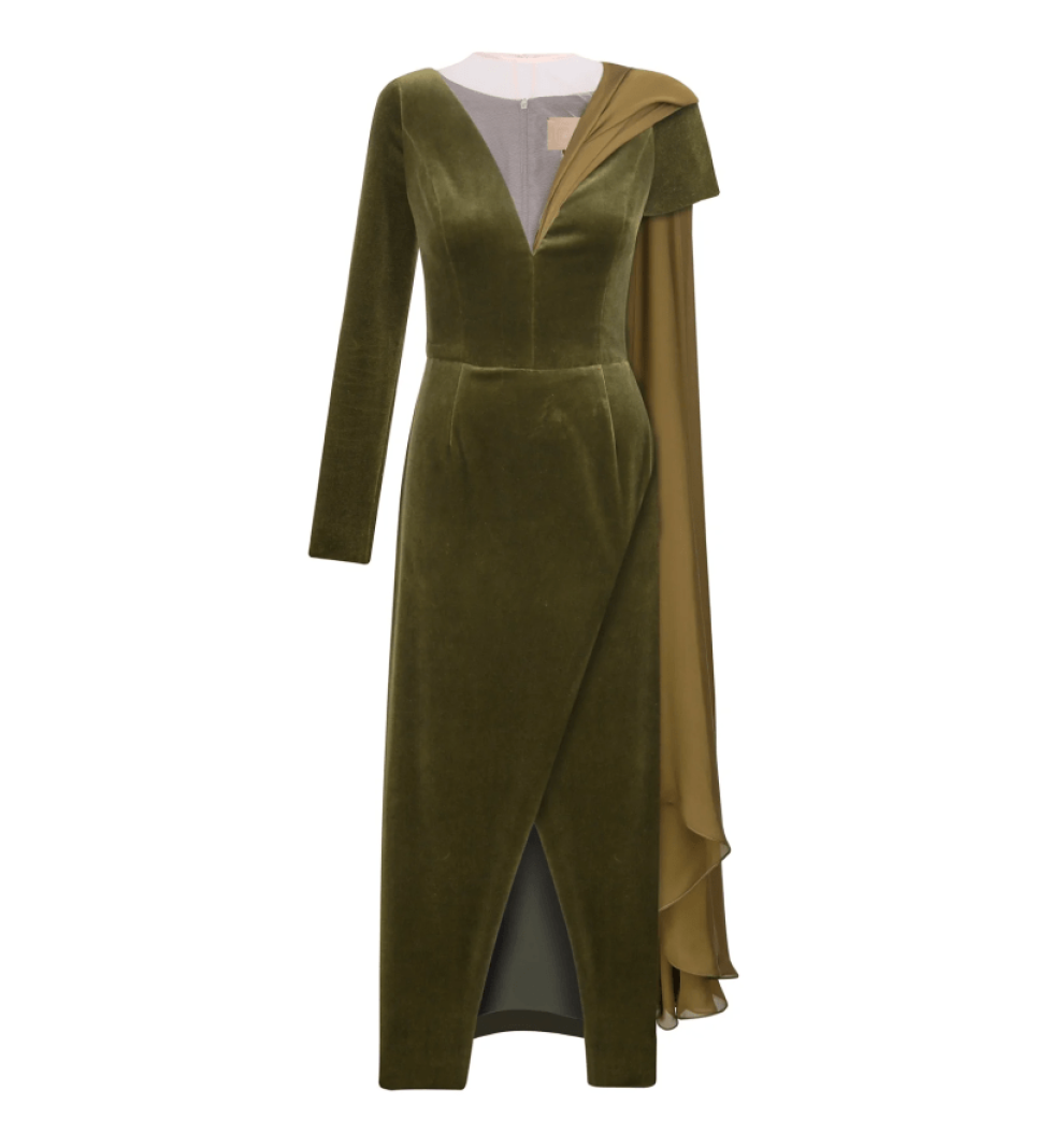 ARUTIUNOVA khaki-green wrap silhouette dress