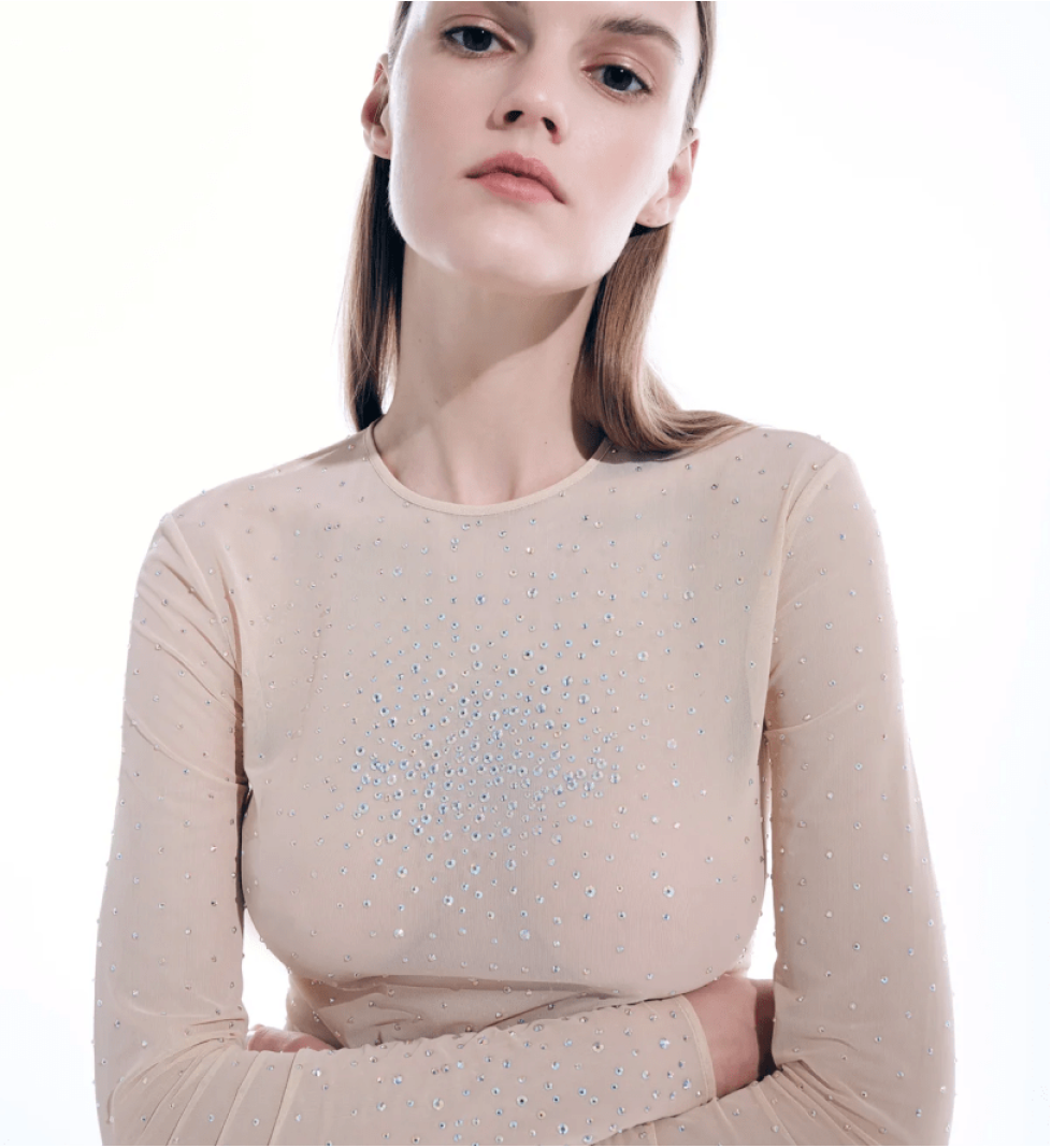 ARUTIUNOVA long sleeve crystal top beige