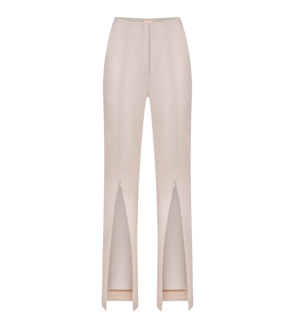 ARUTIUNOVA beige slim fit pants with zipper on the front