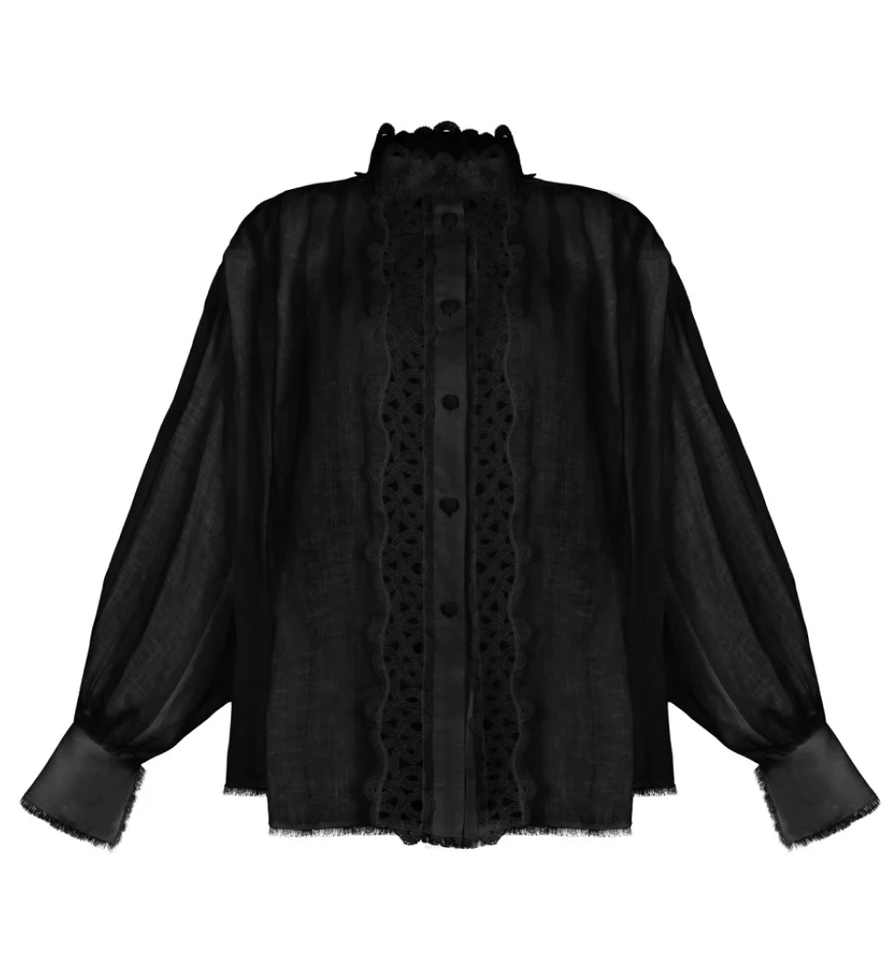 Atelier Handmade Long sleeve casual loose lace top black