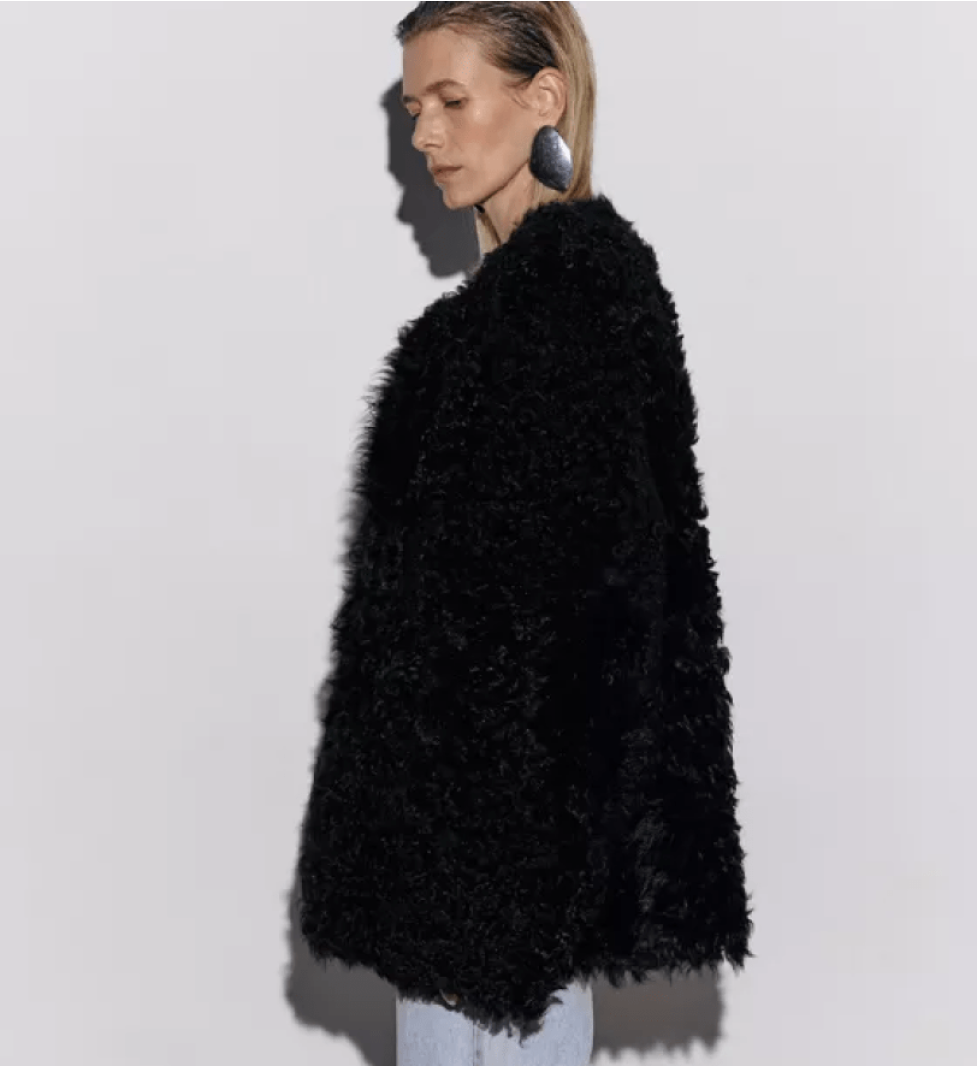 BAZHANE medium-length sheepskin coat black