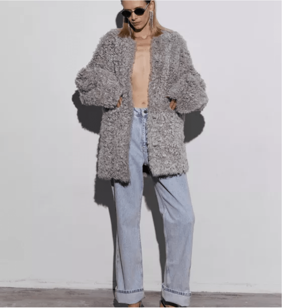 BAZHANE medium-length sheepskin coat grey