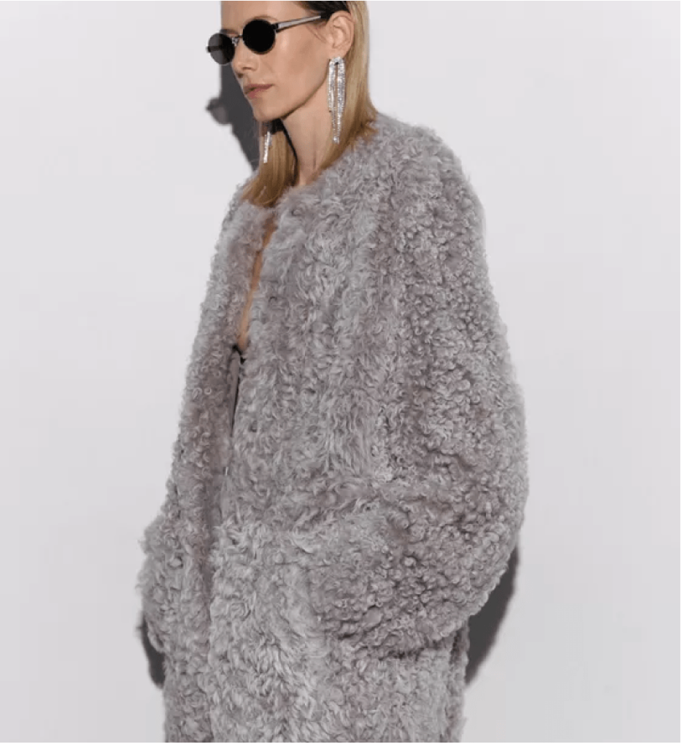 BAZHANE medium-length sheepskin coat grey