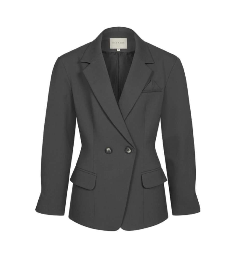 BAZHANE waist-accented jacket with voluminous sleeves graphite