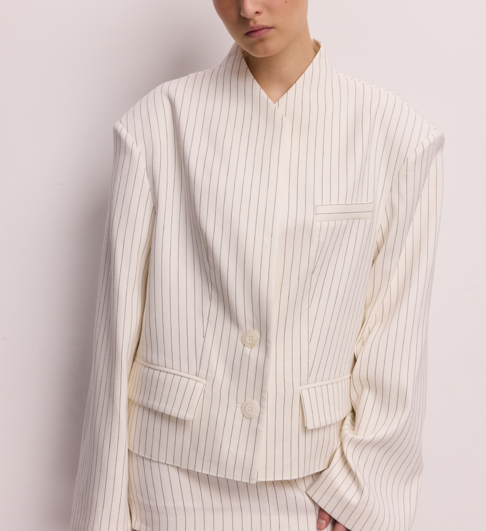 BAZHANE linen jacket Blade striped milk