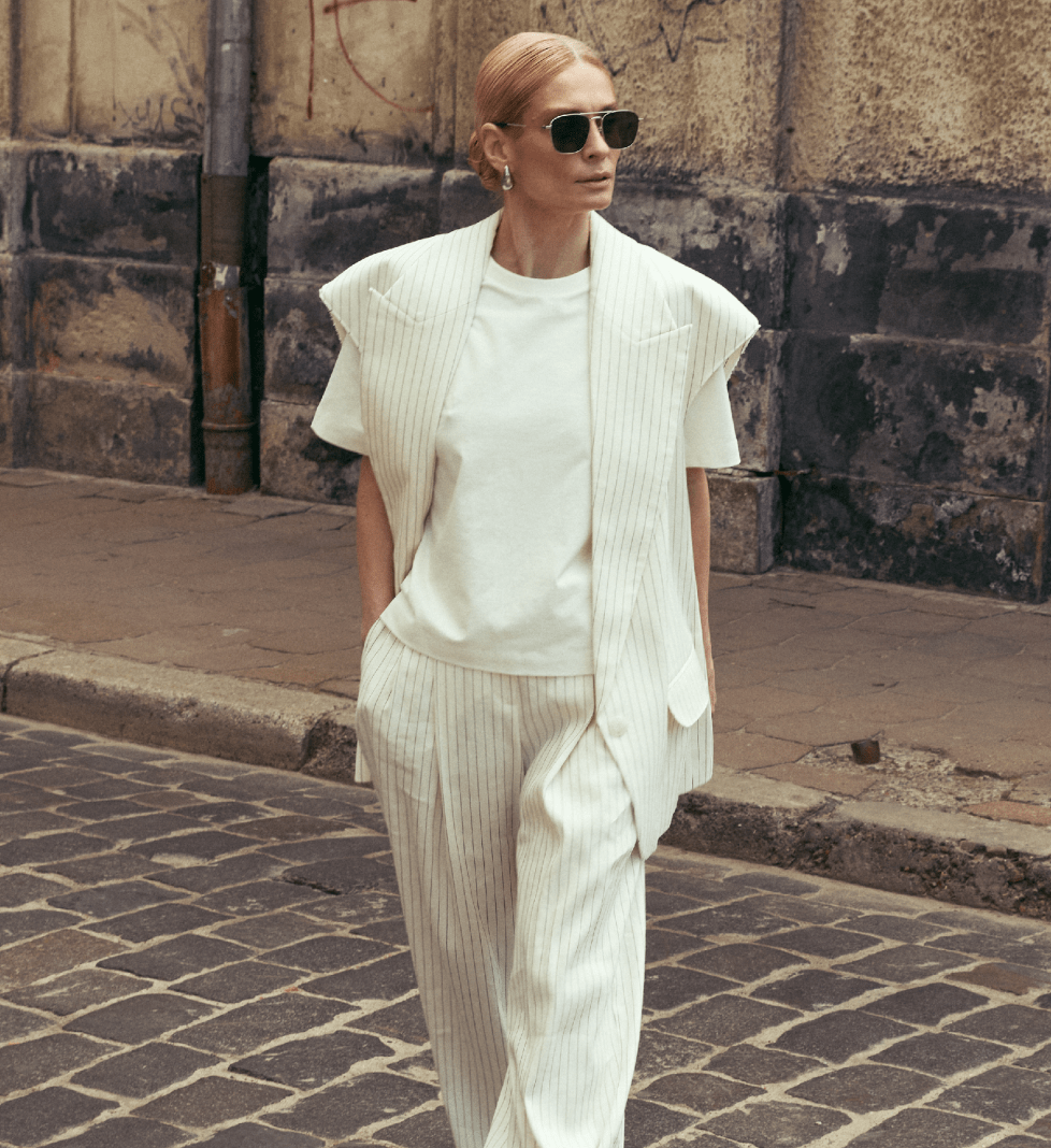 BAZHANE Linen oversized vest milk in stripes