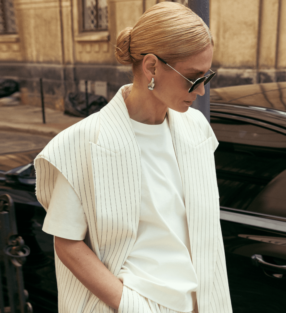 BAZHANE Linen oversized vest milk in stripes