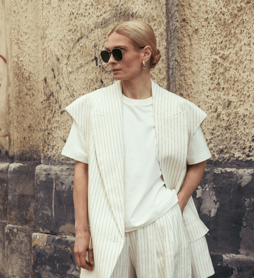BAZHANE Linen oversized vest milk in stripes
