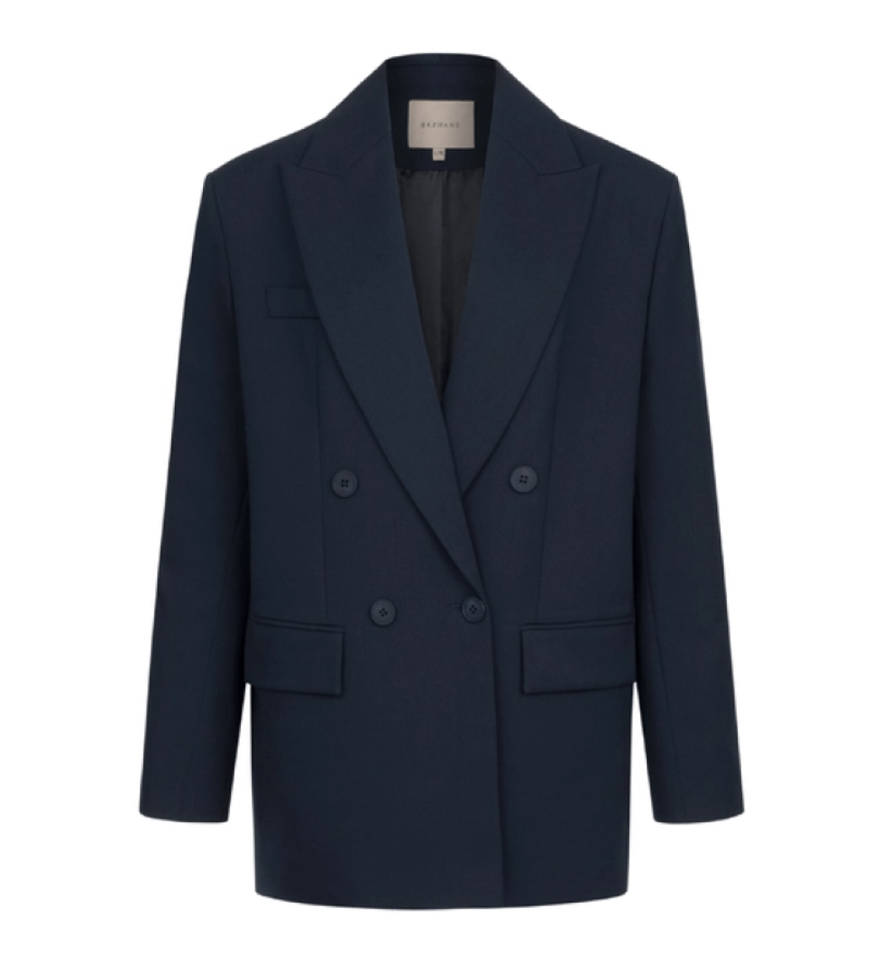 BAZHANE oversized wool blazer with shoulder pads blue