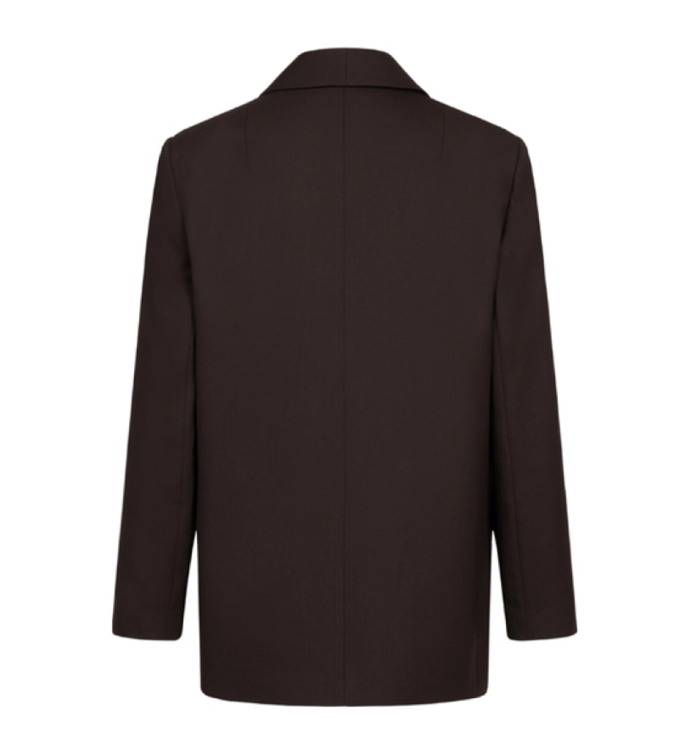 BAZHANE oversized wool blazer with shoulder pads brown
