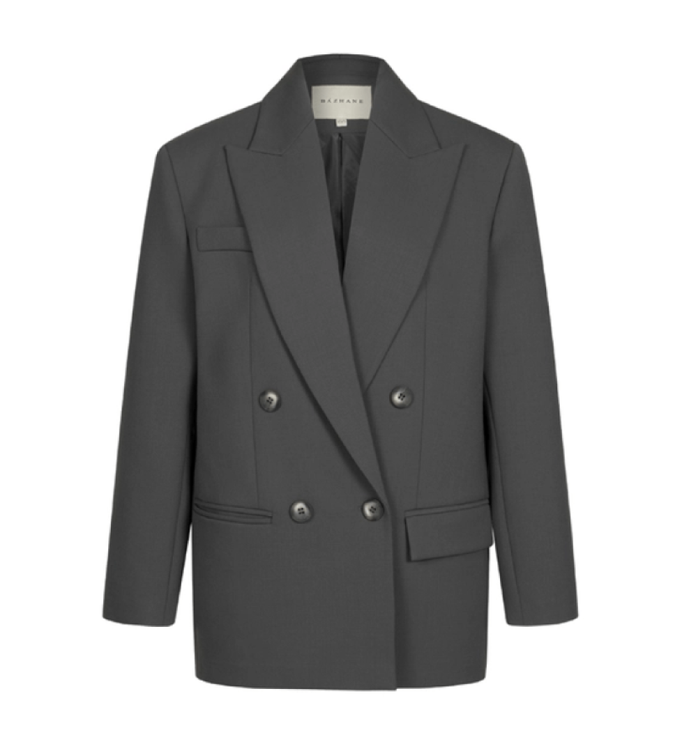 BAZHANE oversized wool blazer with shoulder pads graphite