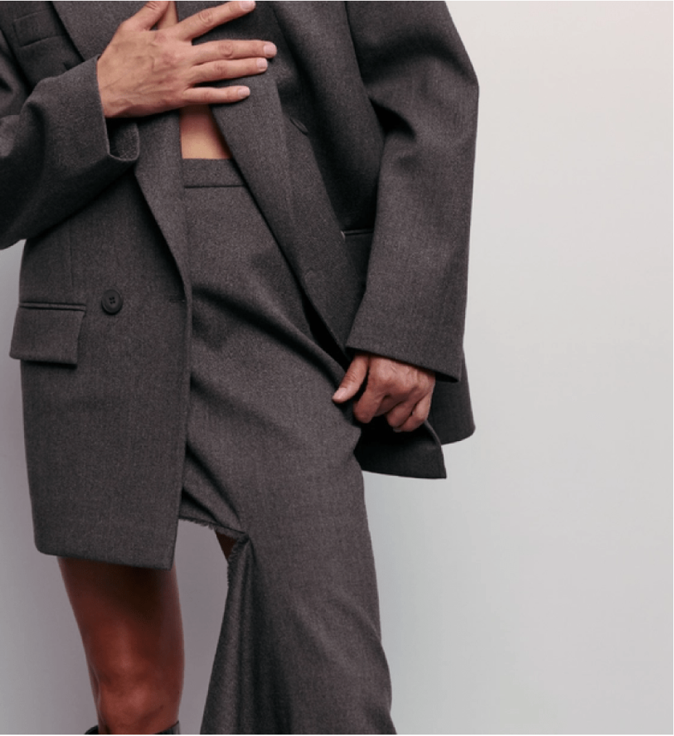 BAZHANE oversized wool blazer with shoulder pads grey