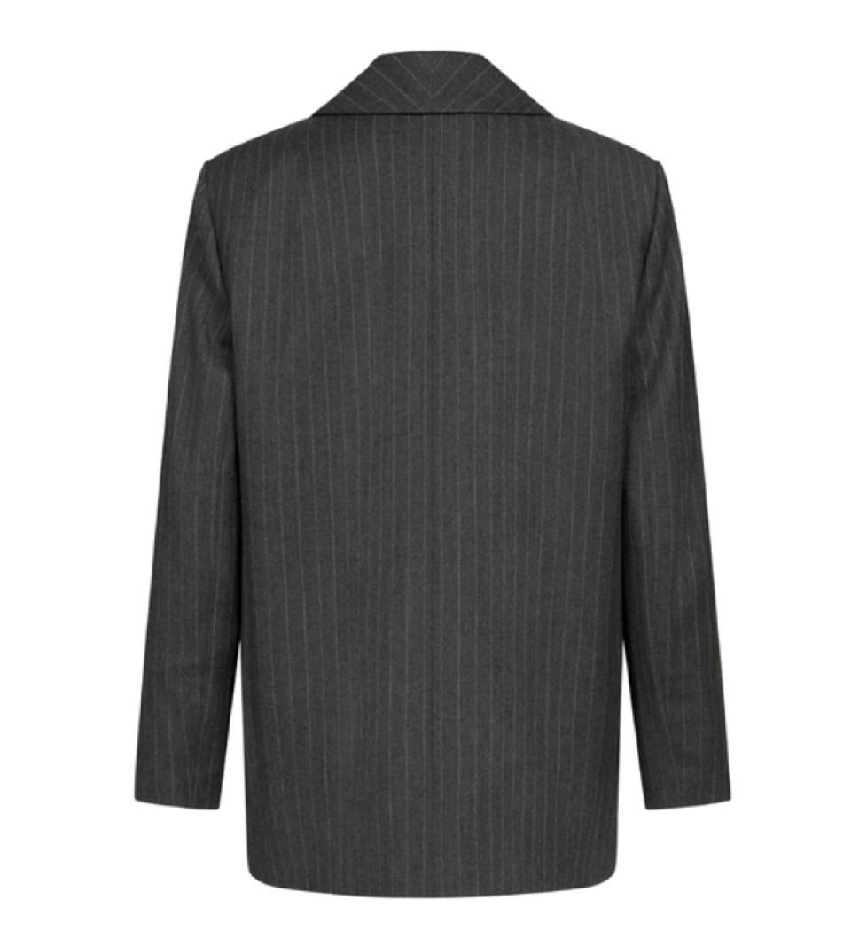 BAZHANE oversized wool blazer with shoulder pads grey striped