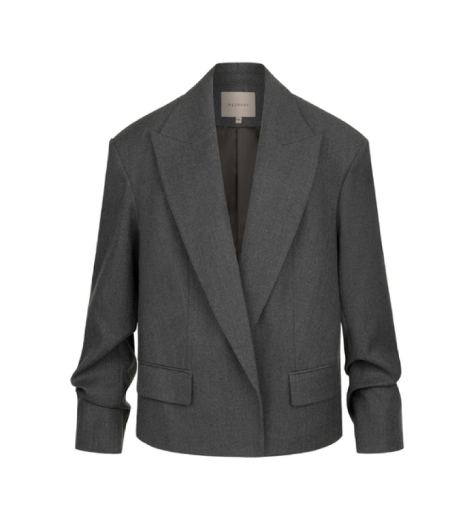BAZHANE oversized wool jacket with gathered sleeve grey