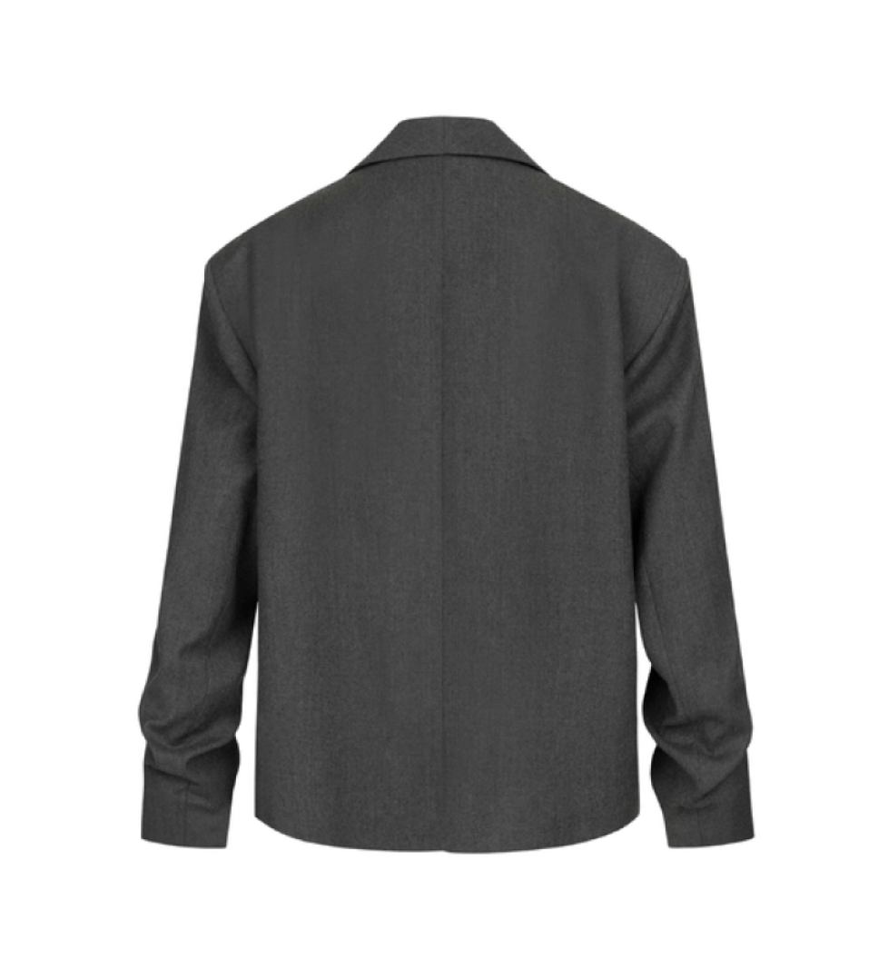 BAZHANE oversized wool jacket with gathered sleeve grey