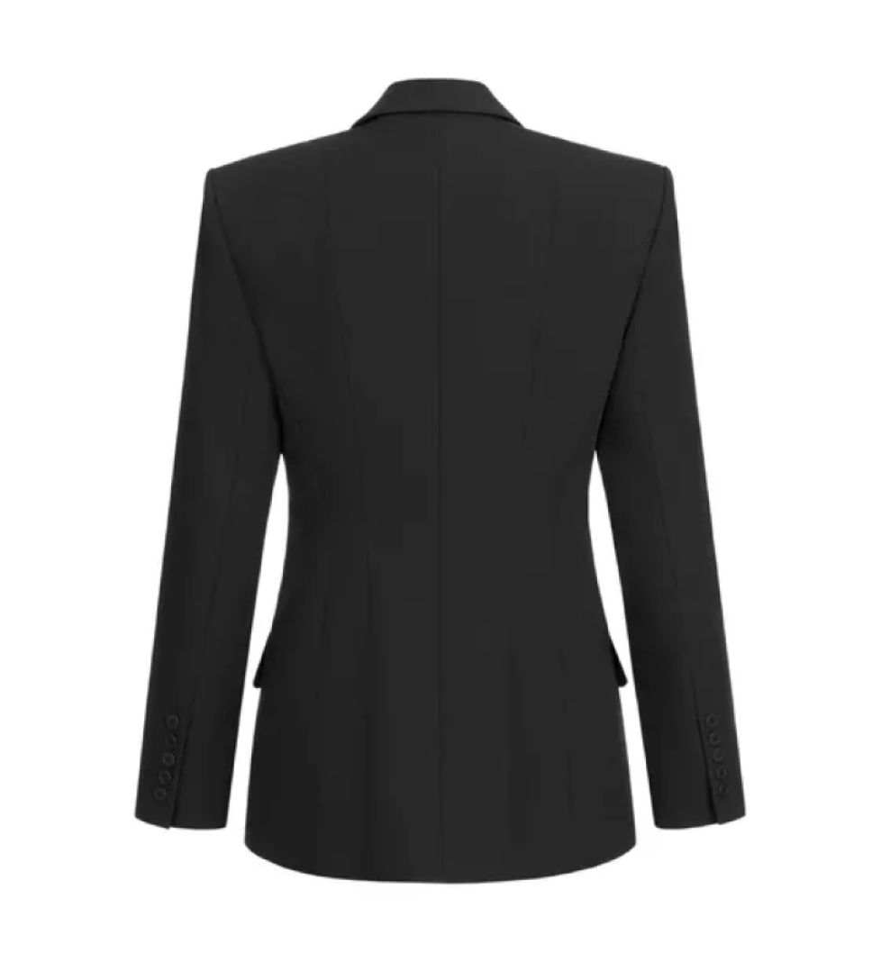 BAZHANE single-breasted fitted cotton jacket black
