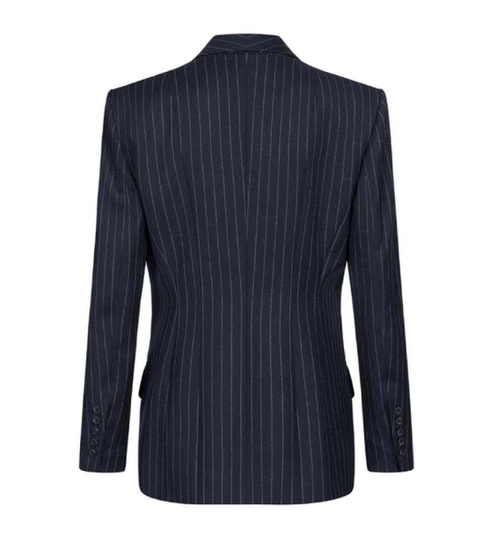 BAZHANE single-breasted fitted wool jacket blue striped