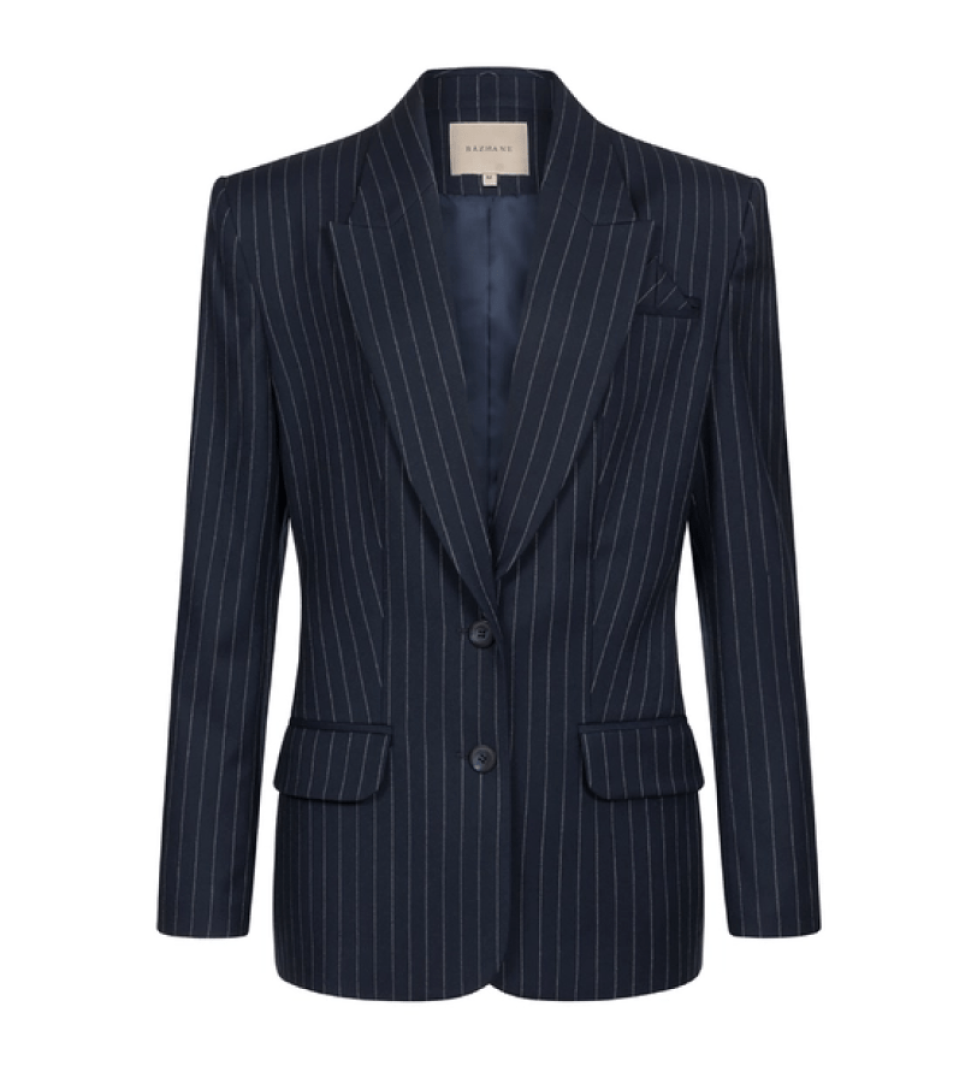 BAZHANE single-breasted fitted wool jacket blue striped
