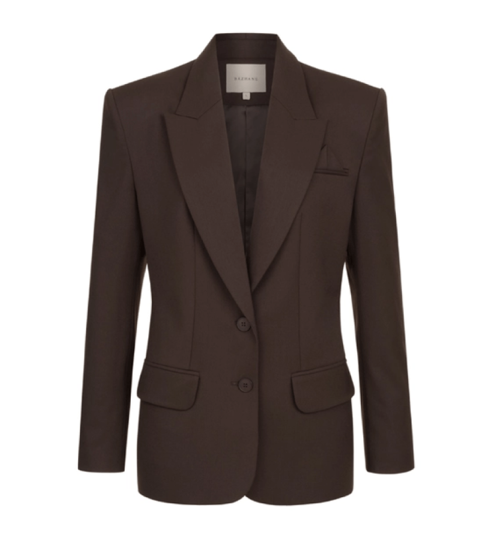 BAZHANE single-breasted fitted wool jacket brown