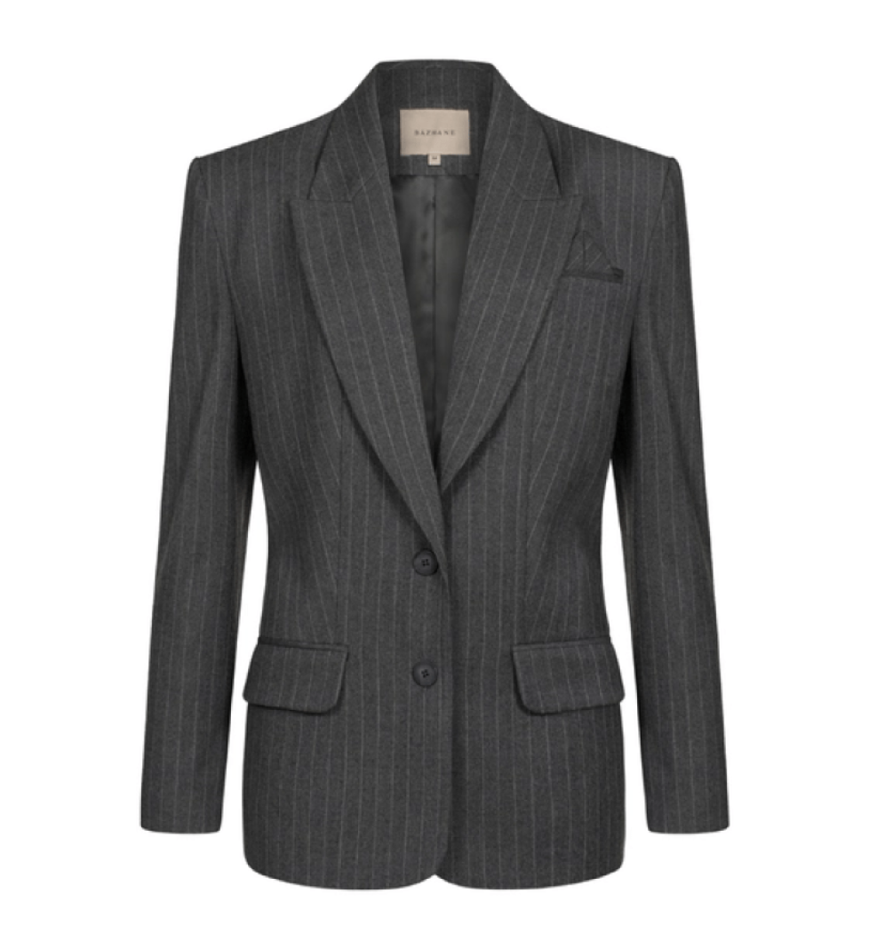 BAZHANE single-breasted fitted wool jacket gray striped