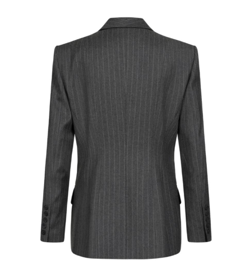 BAZHANE single-breasted fitted wool jacket gray striped