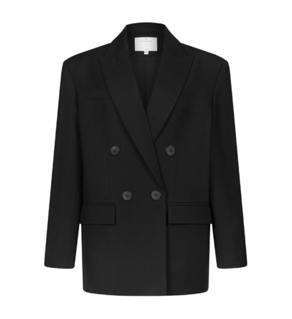 BAZHANE oversized wool blazer with shoulder pads black