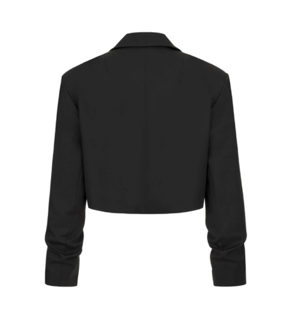 BAZHANE woolen crop jacket with gathering on the sleeve black
