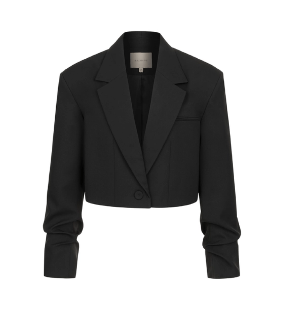 BAZHANE woolen crop jacket with gathering on the sleeve black