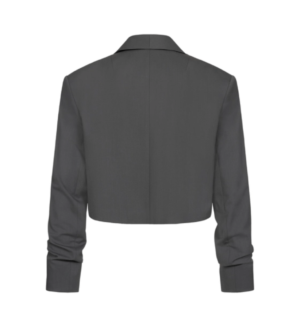 BAZHANE woolen crop jacket with gathering on the sleeve graphite