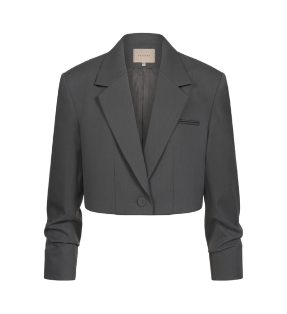 BAZHANE woolen crop jacket with gathering on the sleeve graphite