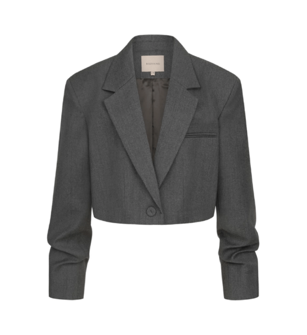 BAZHANE woolen crop jacket with gathering on the sleeve grey