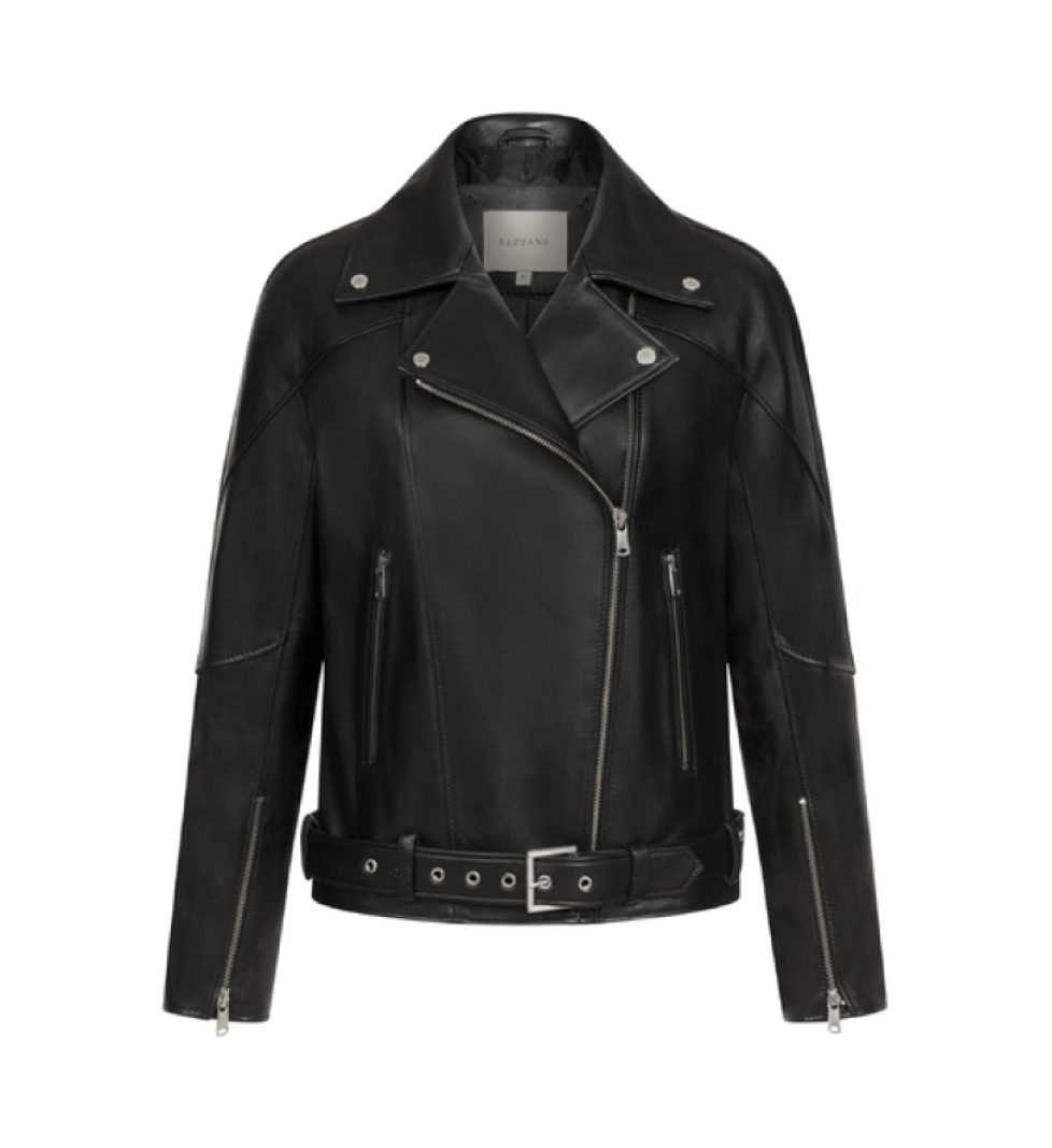 BAZHANE leather jacket with lowered sleeves