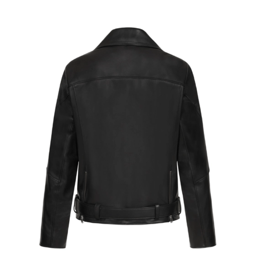 BAZHANE leather jacket with lowered sleeves