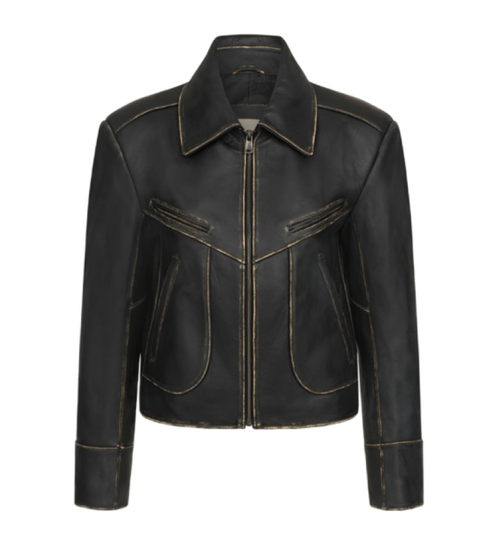 BAZHANE leather jacket with natural scuffs