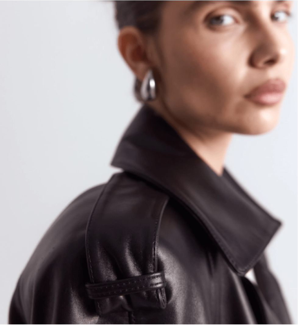 BAZHANE leather jacket with shoulder pads
