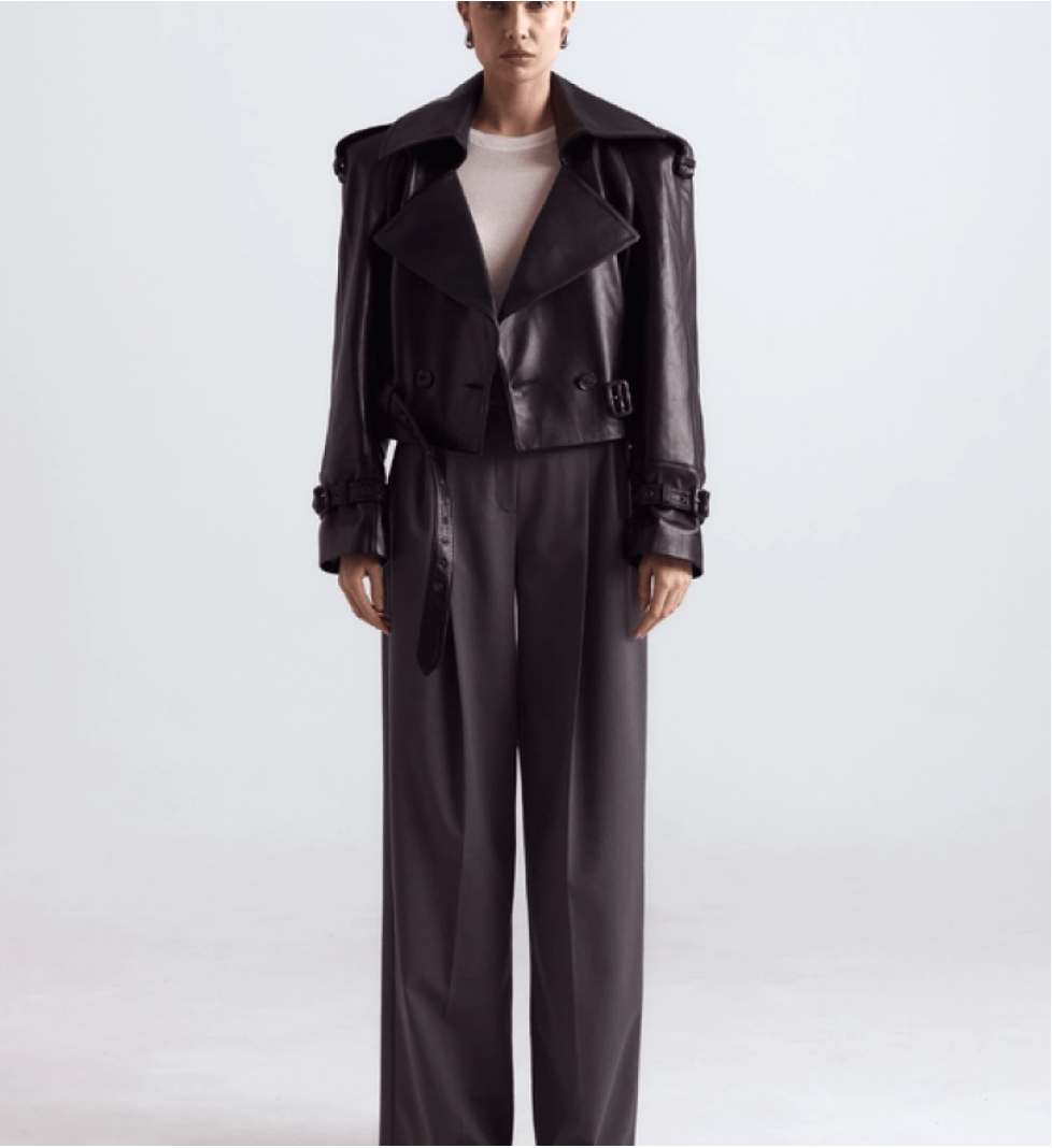 BAZHANE leather jacket with shoulder pads