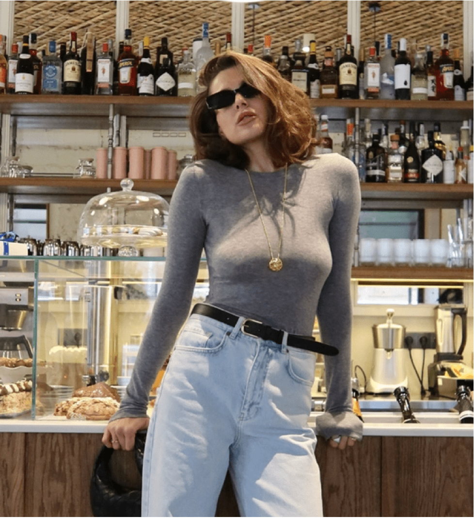 BAZHANE Long sleeve fitted translucent grey